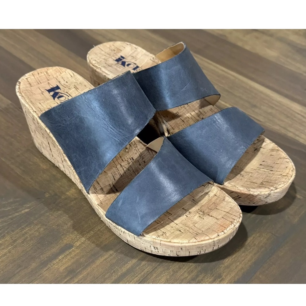 Kork-Ease Wedge Deltona Sandals Women's size 9M US Gray Blue Leather Slip On
